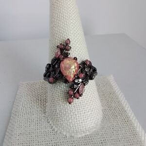 Pear Shaped Pink Fire Opal Ring, Size 10